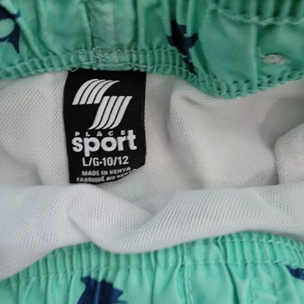 Place Sport Kids Fish Green Drawstring Waist Swim Shorts Trunks Sz Large